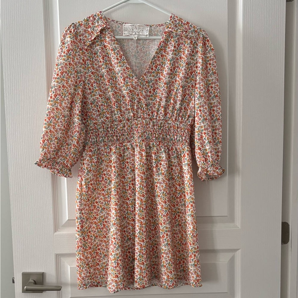 Pink Martini Floral Smocked Waist Dress – Size Medium